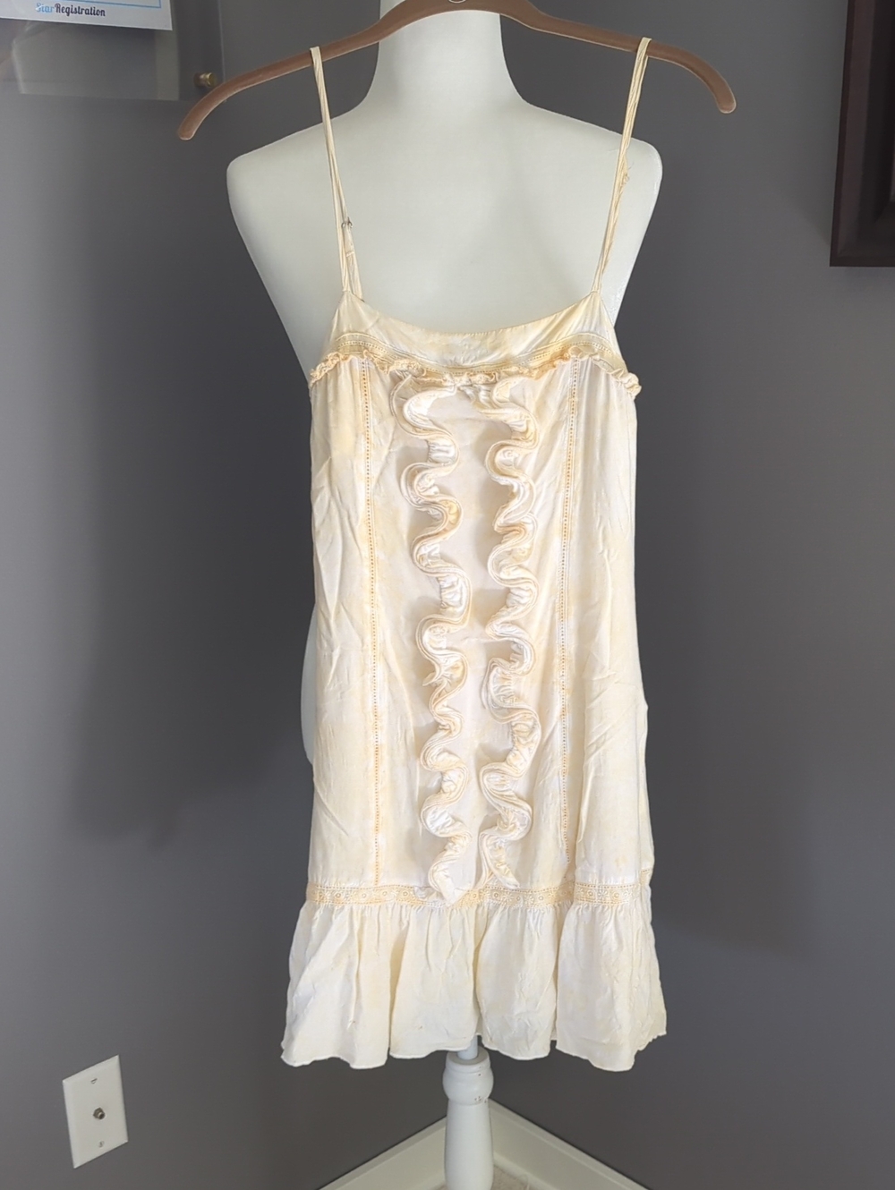 Ruffle-Front Cream Slip Dress with Flounced Hem